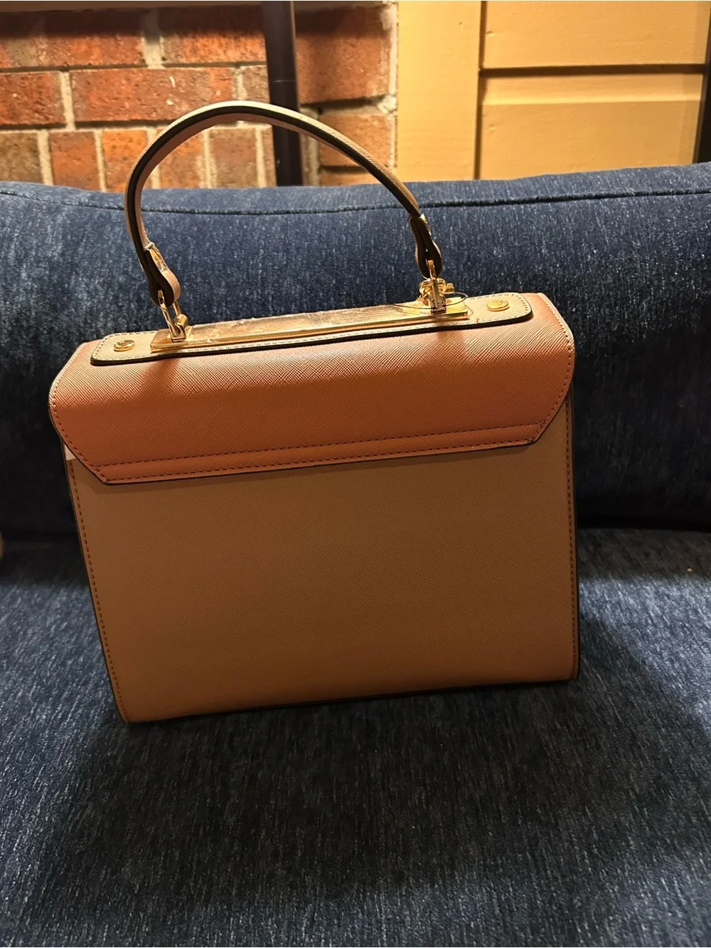 Dune London Two-Tone Tan Top-Handle Satchel with Snake-Print Wallet